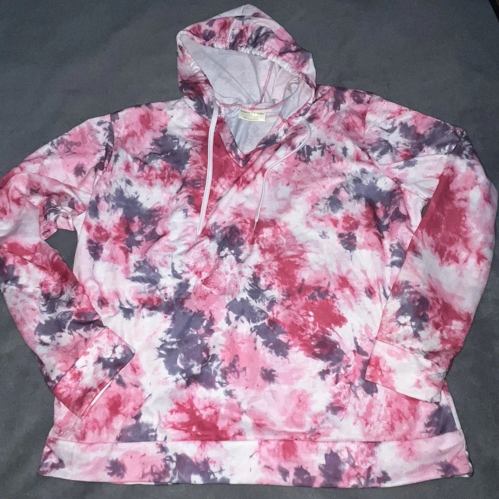 Bobbie Brooks Plus Sz‎ 2X Pink & Purple Tie Dyed Hooded Sweatshirt
